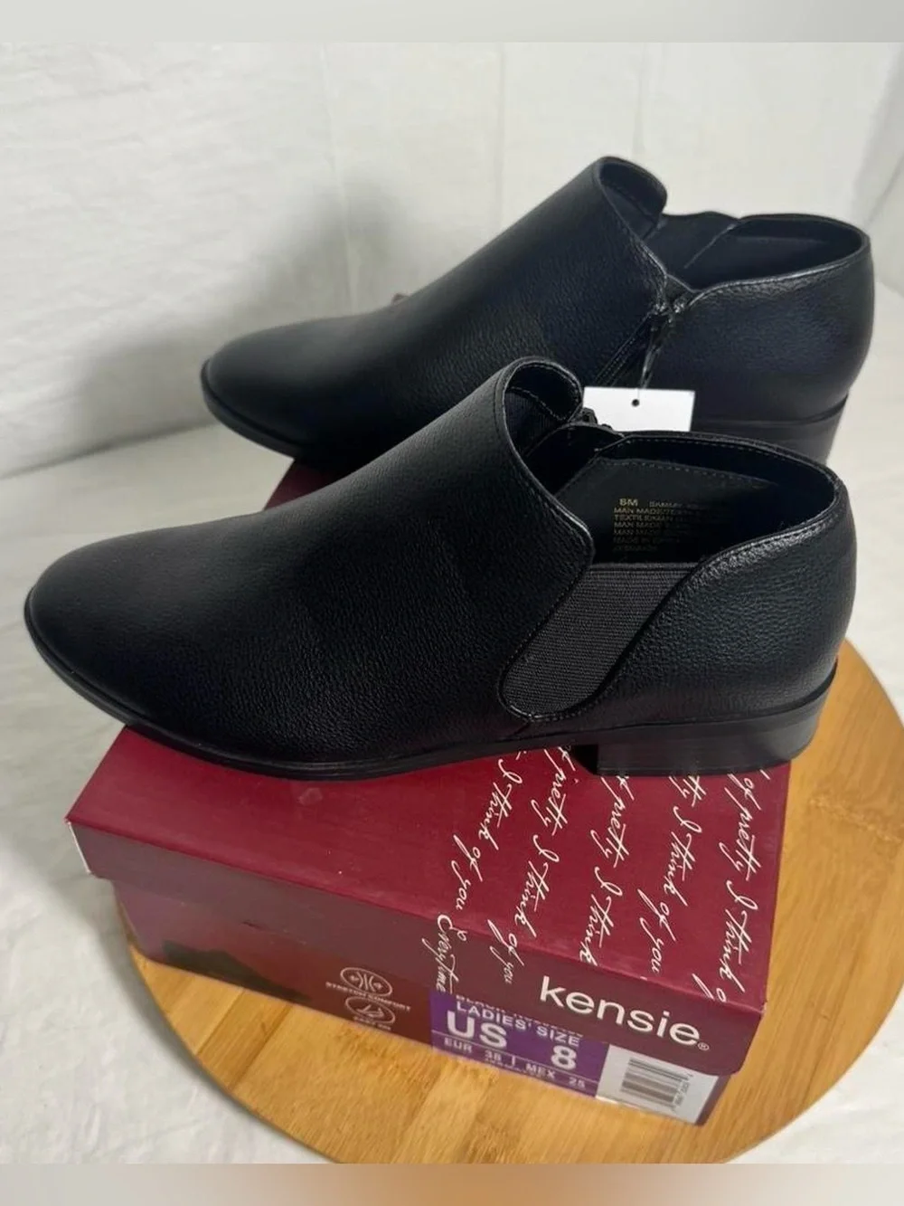 Kensie Sammy Women’s Size 8 Black Ankle Booties Stretch Comfort Zip NEW